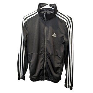 Adidas Women's Black Zipper 3 Stripes Track Jacket, Small, Elastic Trim